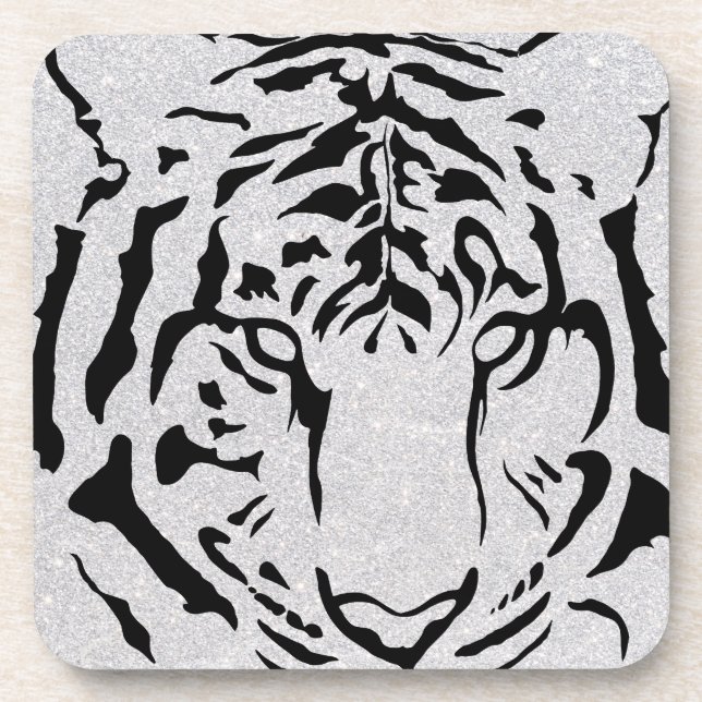 Black and White Tiger Silhouette Coaster (Front)