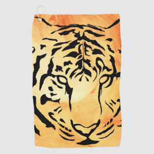 Black and White Tiger Silhouette Golf Towel
