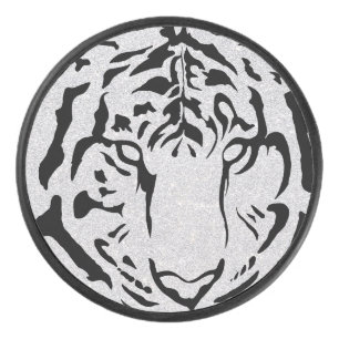 Black and White Tiger Silhouette Hockey Puck