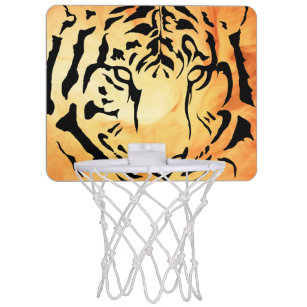 Black and White Tiger Silhouette Mini Basketball Hoop