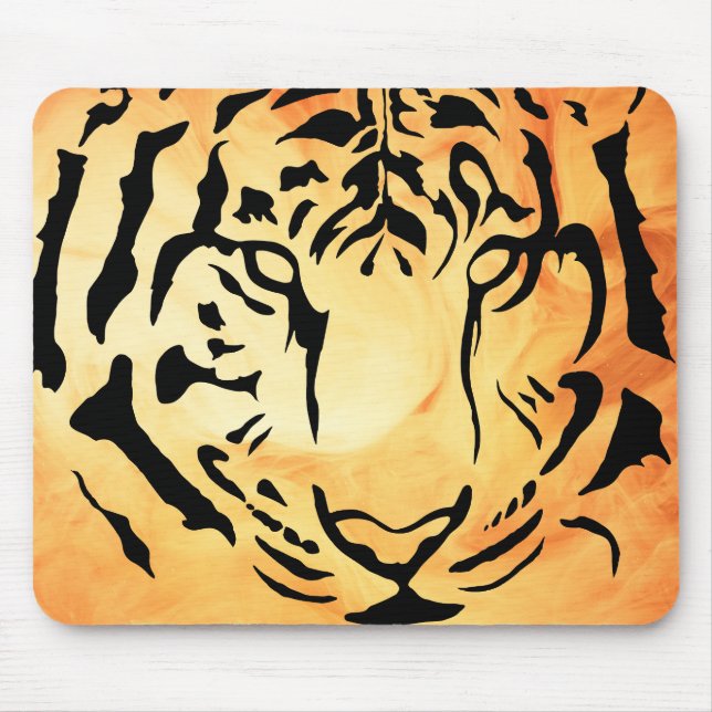 Black and White Tiger Silhouette Mouse Mat (Front)