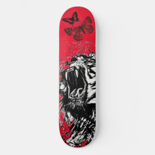 BLACK AND WHITE TIGER SKATEBOARD IN RED