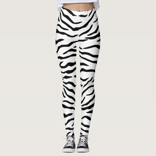 Black and White Tiger Stripes Leggings (Front)