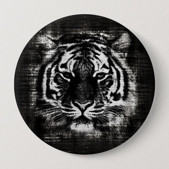 Black and White Tiger Vintage Button (Front)