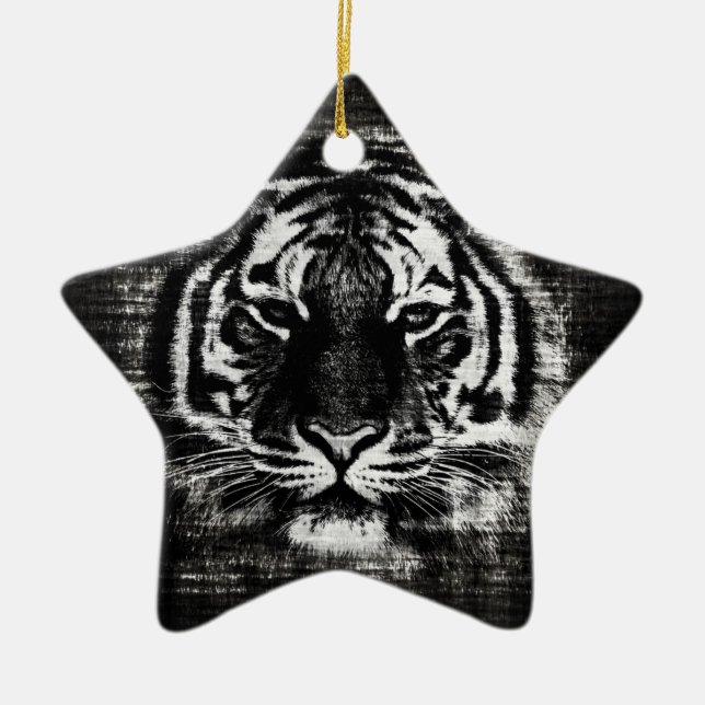 Black and White Tiger Vintage Ornaments (Front)