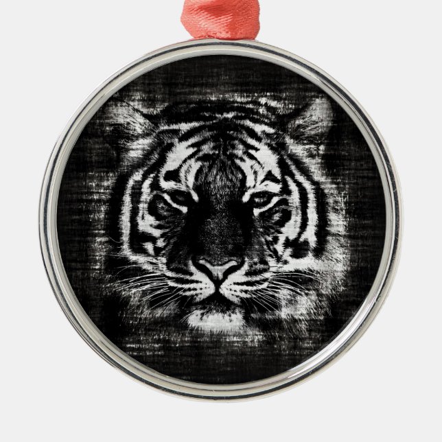 Black and White Tiger Vintage Ornaments (Front)
