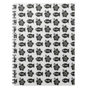 Black and White Tiki Fish and Flower Pattern Notebook