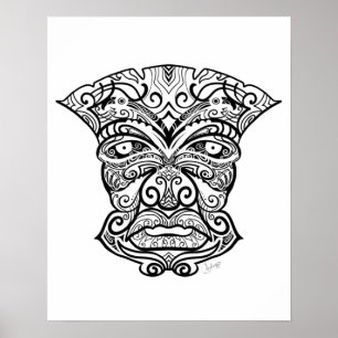 Black and White Tiki Mask Poster