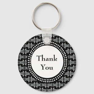 Black and White Tiki Pattern Thank You Key Ring