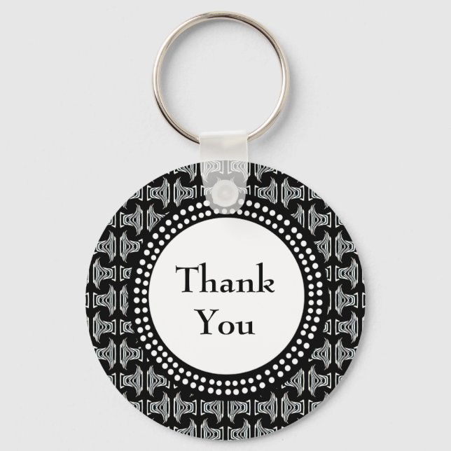 Black and White Tiki Pattern Thank You Key Ring (Front)