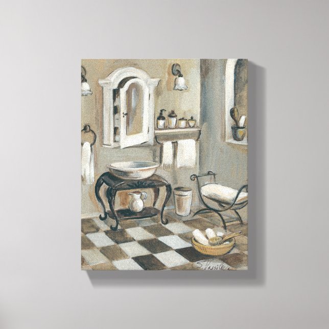 Black and White Tiled French Bathroom Canvas Print (Front)