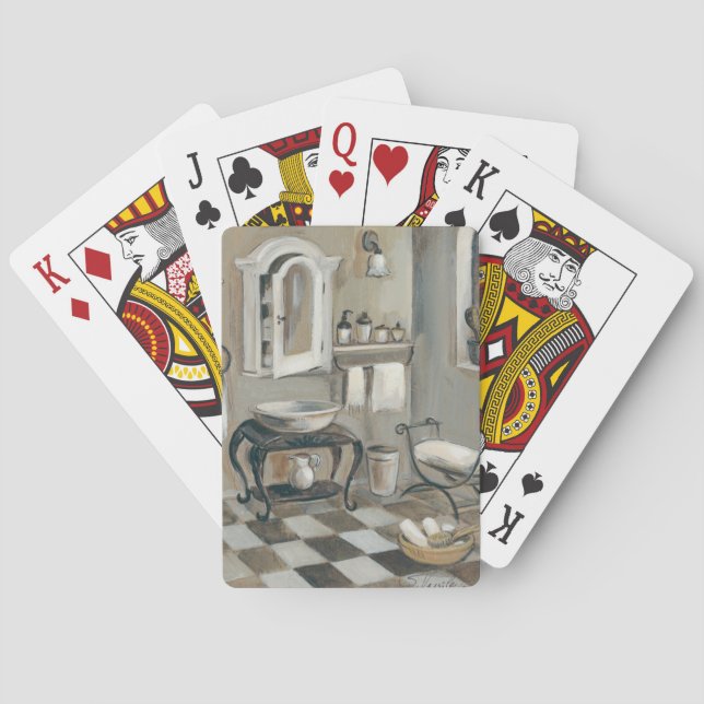 Black and White Tiled French Bathroom Playing Cards (Back)