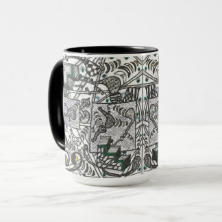 black and white tiled pattern mug