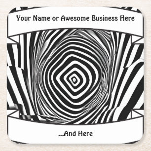 Black and White Time Warp Psychedelic Illusion 4" Square Paper Coaster