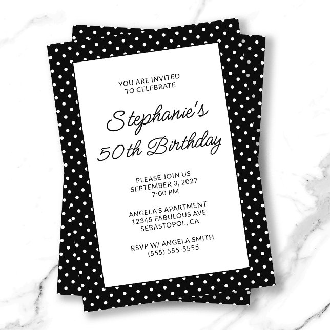Black and White Tiny Dots 50th Birthday Invitation (Black and White Tiny Dots 50th Birthday Invitation)