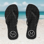 Black and White Tiny Dots Monogram Flip Flops<br><div class="desc">Custom printed flip flop sandals with a cute girly polka dot pattern and your custom monogram or other text in a circle frame. Click Customise It to change text fonts and colours or add your own images to create a unique one of a kind design!</div>