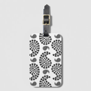 Black And White Tiny Paw Print Paisley Pattern Luggage Tag