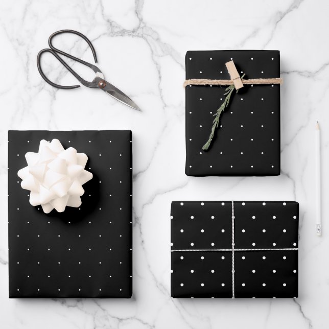 Black And White Tiny Pin & Polka Dots Wrapping Paper Sheet (Front)