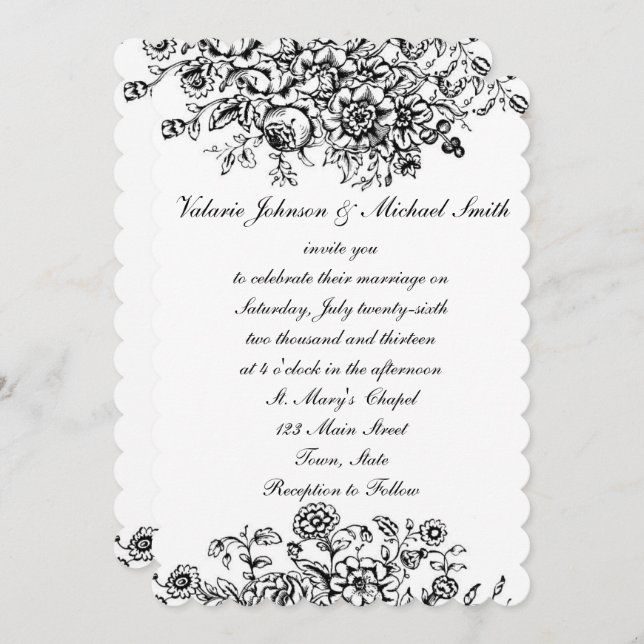 Black and White Toile, Custom Wedding Invitation (Front/Back)