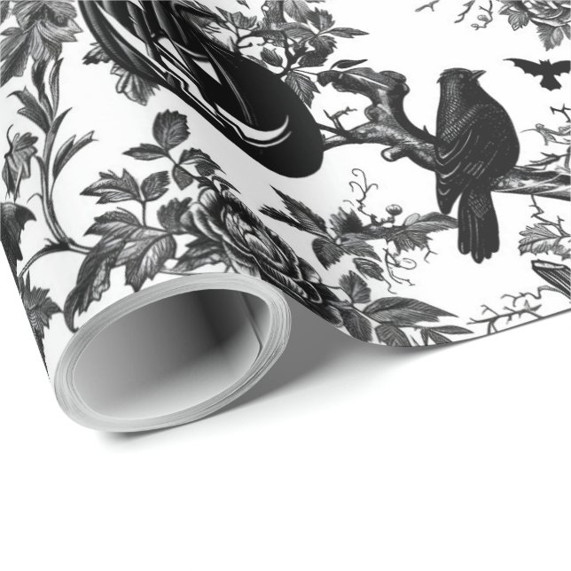 Black and White Toile Halloween  Wrapping Paper (Roll Corner)