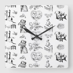 Black And White Toile Pattern Square Wall Clock
