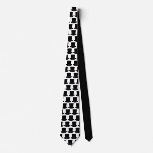 Black and white top hat pattern neck tie for groom