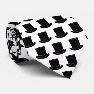 Black and white top hat print neck tie for groom