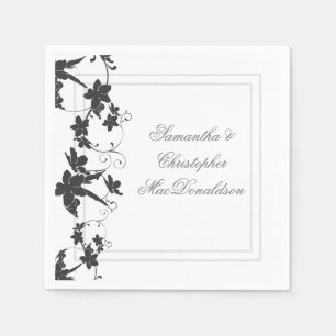 Black and white traditional floral wedding napkin