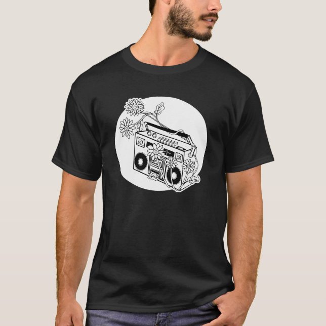 Black and White Transvaal Daisy Boombox T-Shirt (Front)