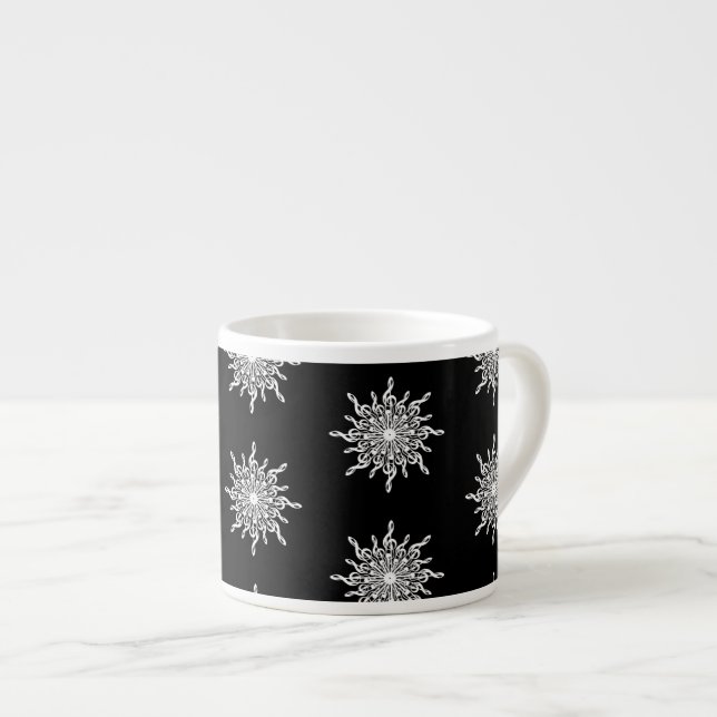 Black and White Treble Clef Snowflake Pattern Espresso Cup (Front Right)