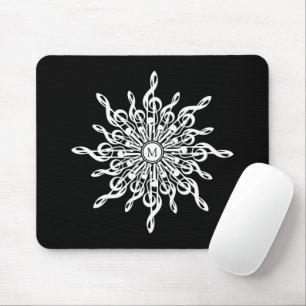 Black and White Treble Clefs Snowflake Monogram Mouse Mat