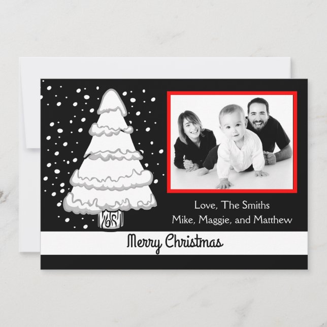 Black and White Tree Holiday Photo Greeting Card (Front)