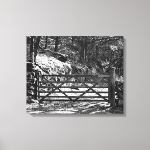 BLACK AND WHITE TREES AND GATE LANDSCAPE  CANVAS PRINT