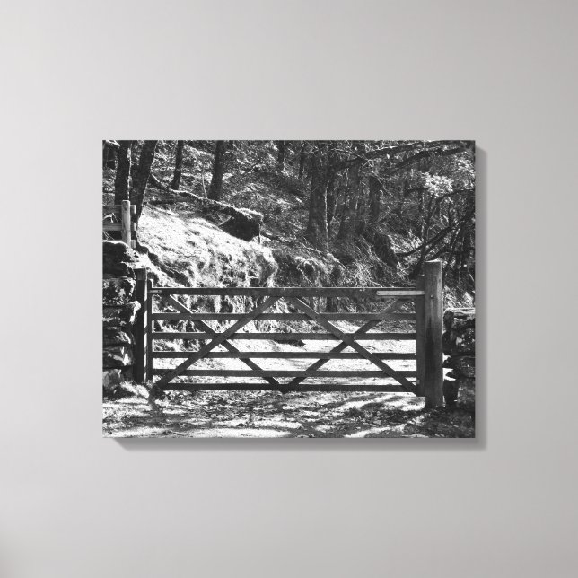 BLACK AND WHITE TREES AND GATE LANDSCAPE  CANVAS PRINT (Front)