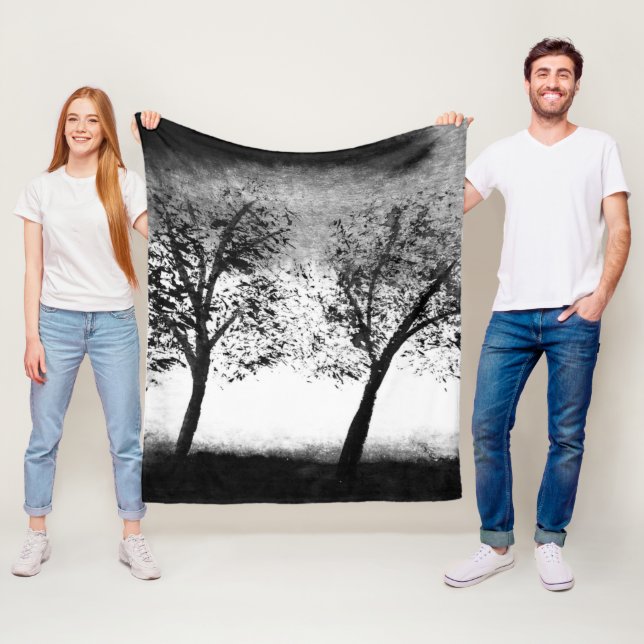 Black and white Trees Elegant minimalistic Fleece Blanket (In Situ)