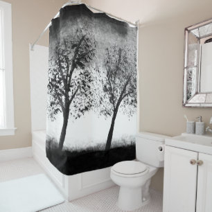 Black and white Trees Elegant minimalistic Shower Curtain