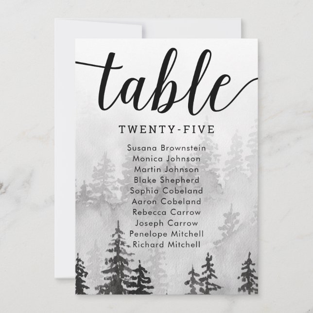 Black and White Trees Guest Seating Card (Front)