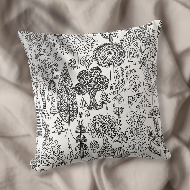 Black and White Trees Illustration Hand Drawn Art Cushion (Creator Uploaded)