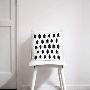 Black and White Trees Scandinavian Style Christmas Cushion