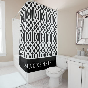 Black and White Trellis Monogram Editable Colour Shower Curtain