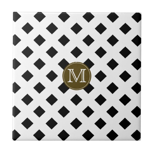 black and white Trellis Personalised Tile (Front)