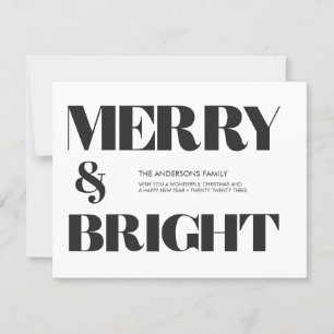 Black and White Trendy Merry & Bright Christmas H Holiday Card