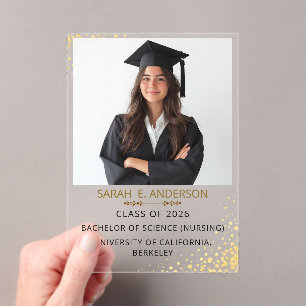 Black and white Trendy Modern Photo graduation Acrylic Invitations