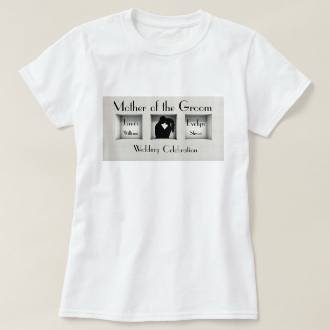 Black and White, Trendy Mother of the Groom T-Shirt (Design Front)