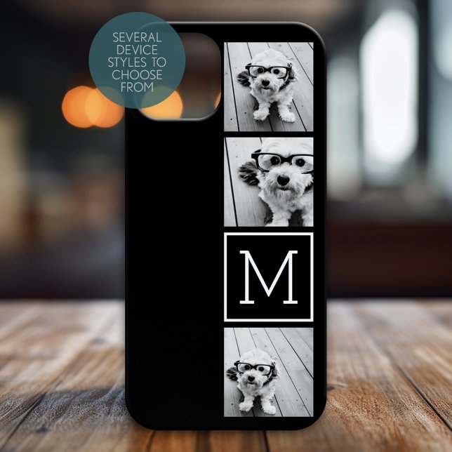 Black and White Trendy Photo Collage with Monogram Case-Mate iPhone Case (Personalized Phone Case)