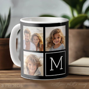 Black and White Trendy Photo Collage with Monogram Coffee Mug