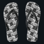 Black and White Trendy Photo Collage with Monogram Flip Flops<br><div class="desc">Use 3 square photos to create a unique and personal gift. Or you can keep the hipster puppy and make a trendy keepsake. If you need to adjust the pictures,  click on the customise tool to make changes.</div>