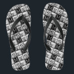 Black and White Trendy Photo Collage with Monogram Flip Flops<br><div class="desc">Use 3 square photos to create a unique and personal gift. Or you can keep the hipster puppy and make a trendy keepsake. If you need to adjust the pictures,  click on the customise tool to make changes.</div>