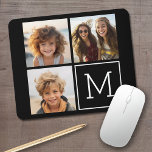 Black and White Trendy Photo Collage with Monogram Mouse Mat<br><div class="desc">Use 3 square photos to create a unique and personal gift. Or you can keep the hipster puppy and make a trendy keepsake. If you need to adjust the pictures,  click on the customize tool to make changes.</div>