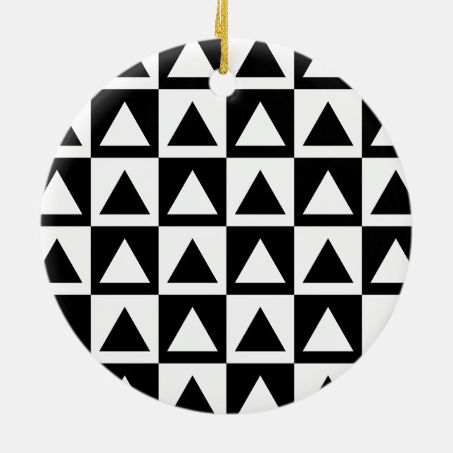 Black and White triangle geometric shape pattern Ceramic Tree Decoration (Back)